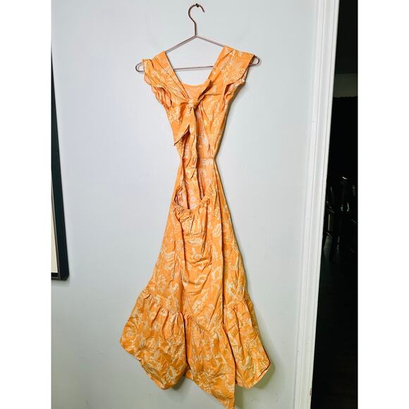 MARISSA WEBB x RTR Orange Botanical Print Tie Back Flutter Sleeve Midi Dress 4 - Picture 5 of 14